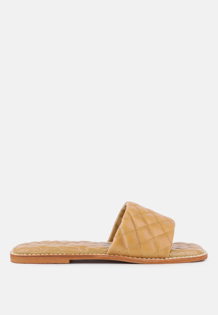 ODALTA Beige Handcrafted Quilted Summer Flats - Image 2