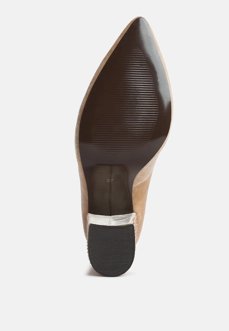 CYBER-GIRL Champagne Rhinestone Block Heeled Pumps - Image 7