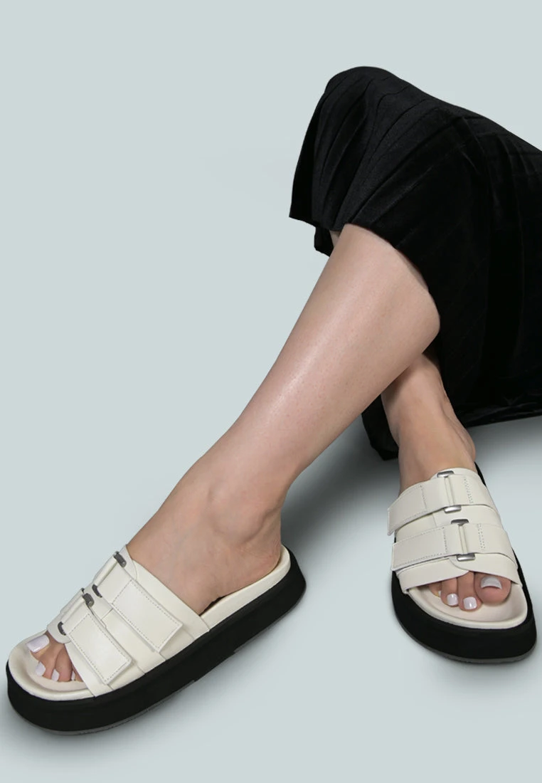ANISTON Buckled Flatform White Slip-On Sandal - Image 6