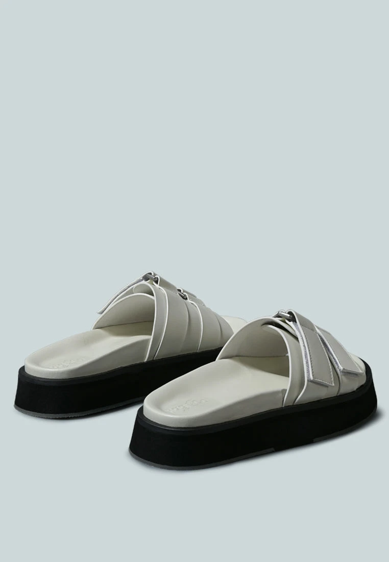 ANISTON Buckled Flatform White Slip-On Sandal - Image 4