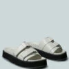 ANISTON Buckled Flatform White Slip-On Sandal