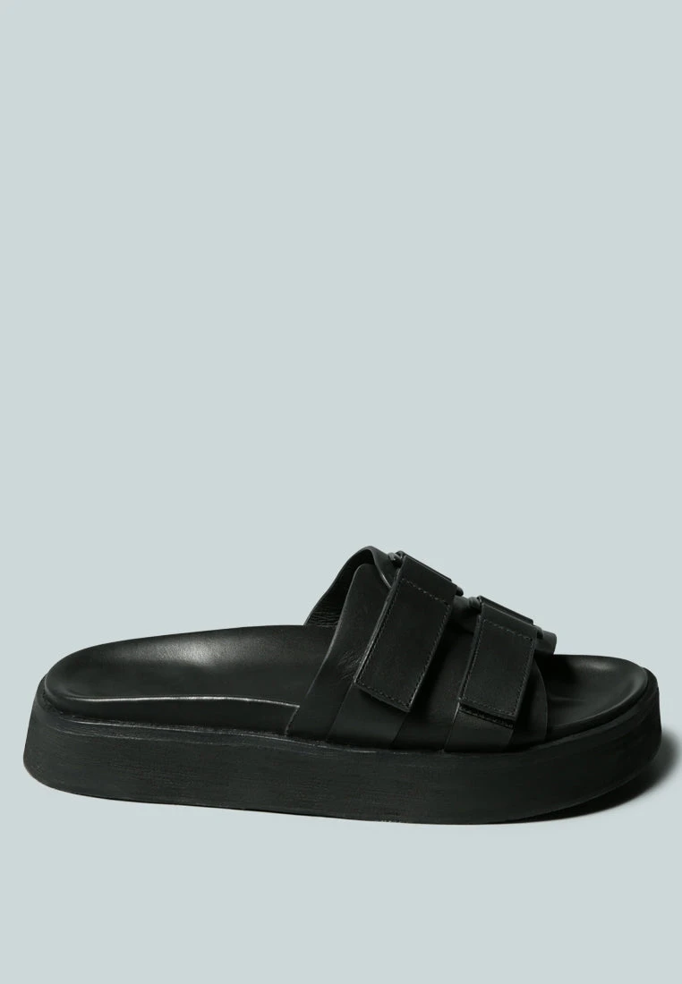 ANISTON Buckled Flatform Black Slip-On Sandal - Image 2