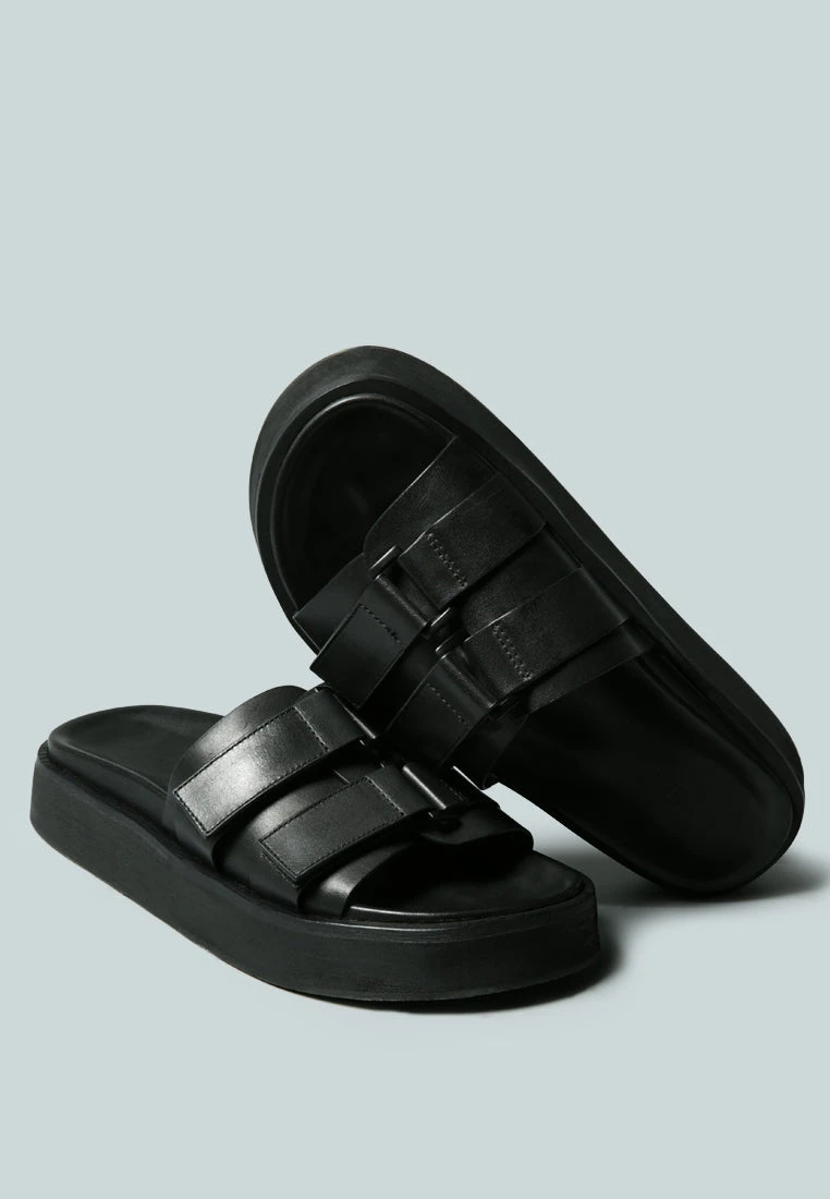 ANISTON Buckled Flatform Black Slip-On Sandal - Image 3