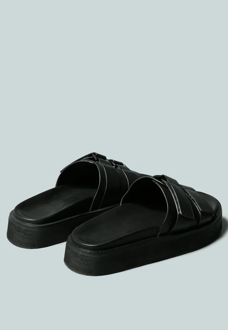 ANISTON Buckled Flatform Black Slip-On Sandal - Image 4