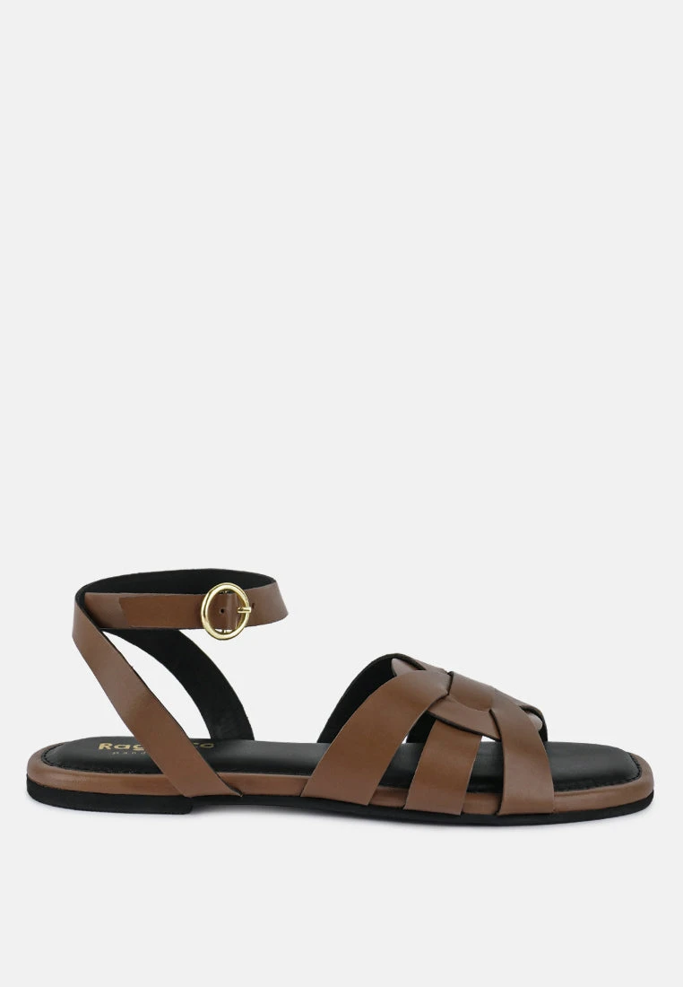 ASHTON Tan Flat Ankle Strap Sandals - Image 2