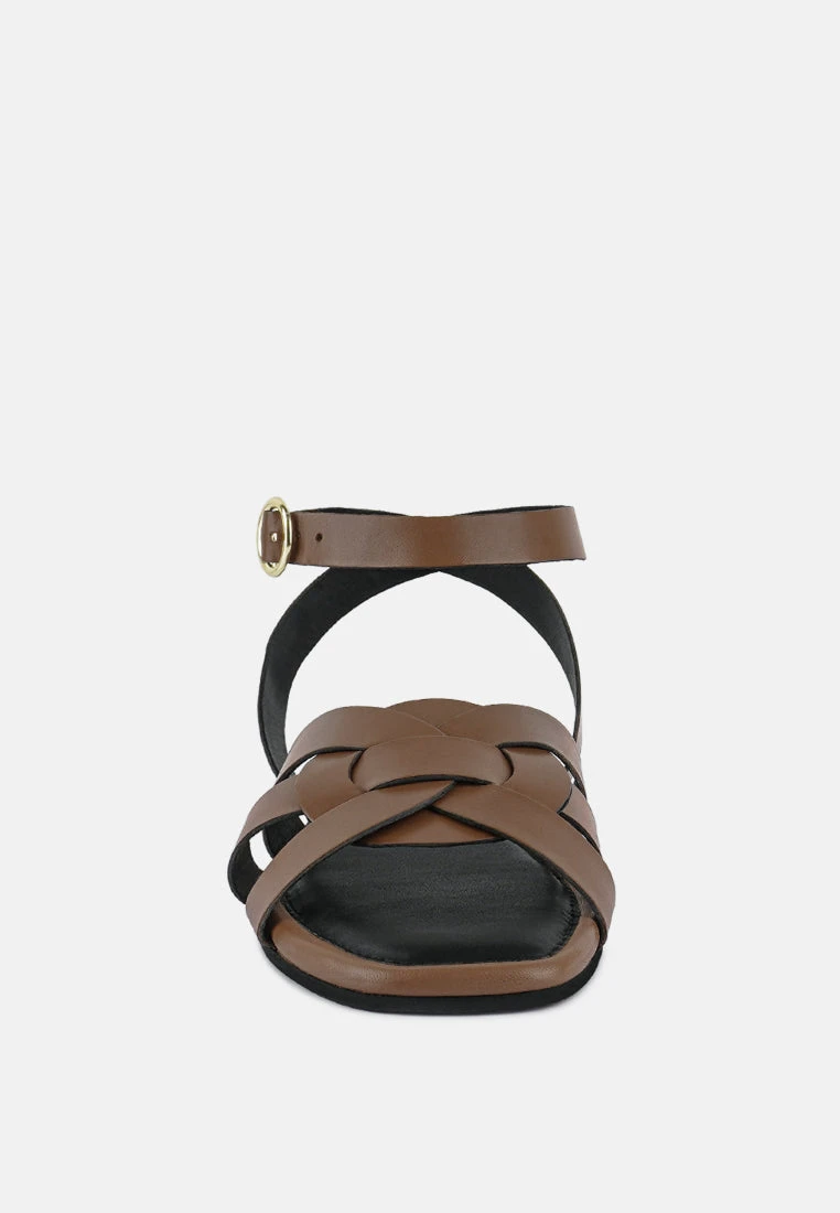 ASHTON Tan Flat Ankle Strap Sandals - Image 3