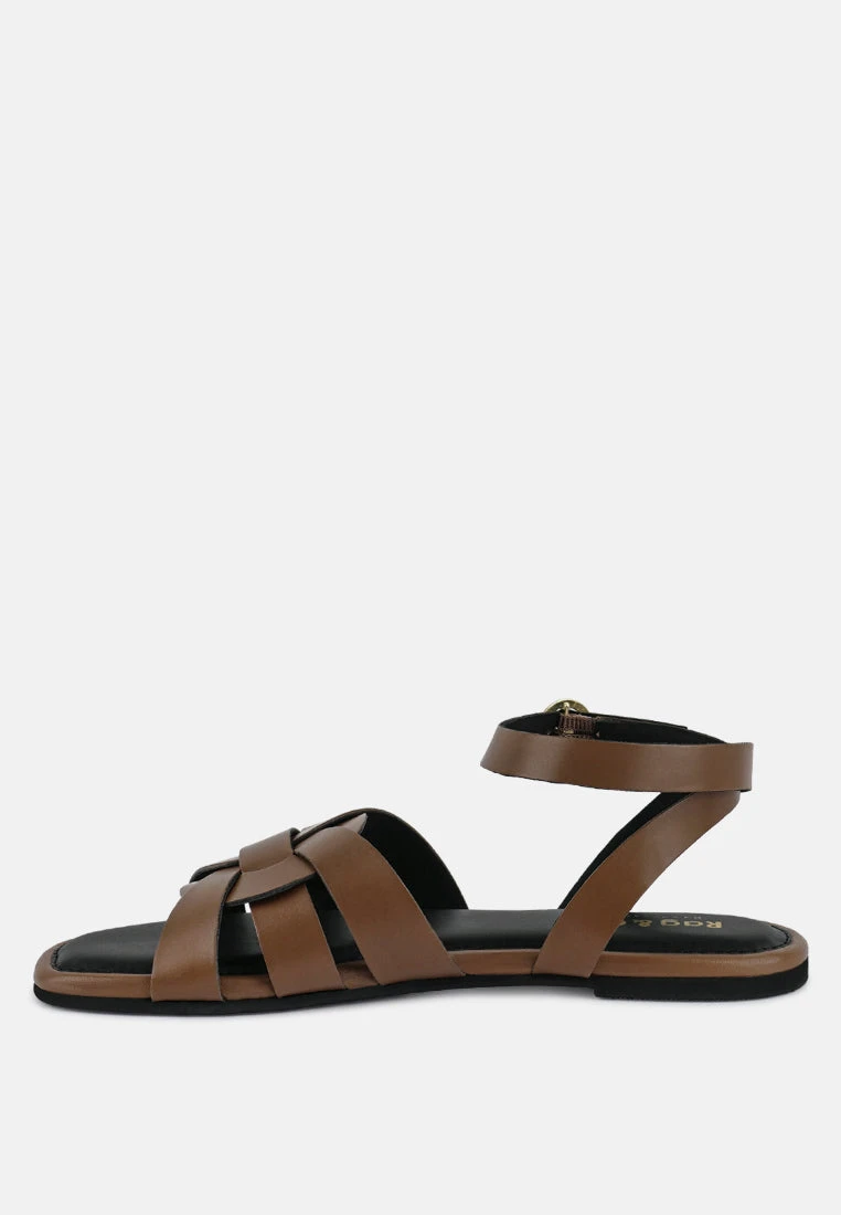 ASHTON Tan Flat Ankle Strap Sandals - Image 4
