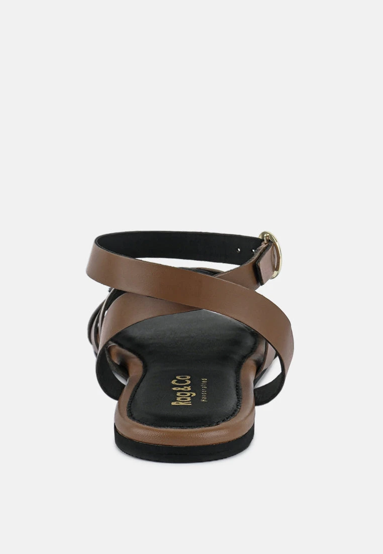 ASHTON Tan Flat Ankle Strap Sandals - Image 5