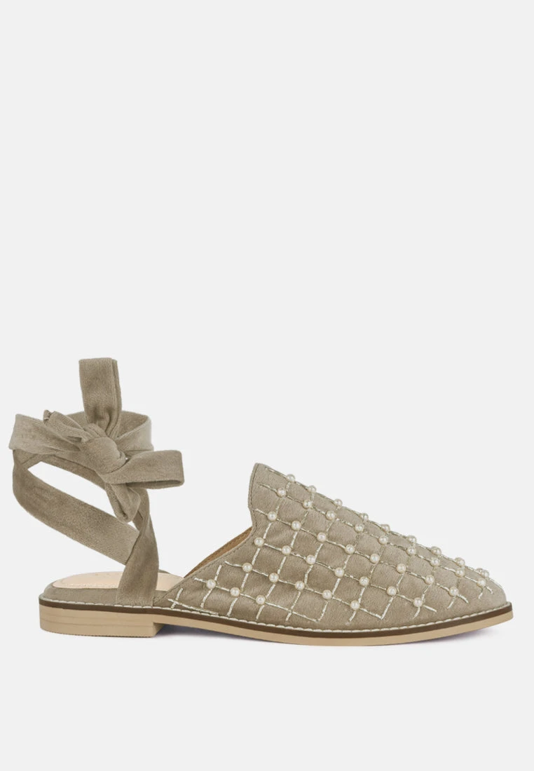Asante Crisscross Beaded Veil Velvet Mules In Taupe - Image 2