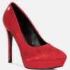 BALLARD Red Monogram Satin Stiletto Pumps