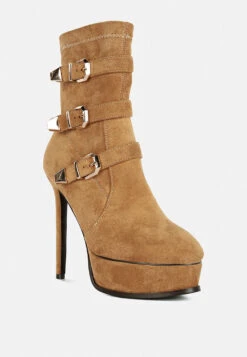 BEAUX High Platform Stiletto Ankle Boots In Tan