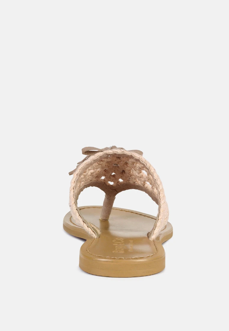 BEECH Handwoven Natural Latte Suede Tassel Thong Flats - Image 5