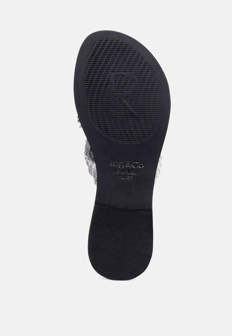 BEECH Handwoven Natural Silver Suede Tassel Thong Flats - Image 6