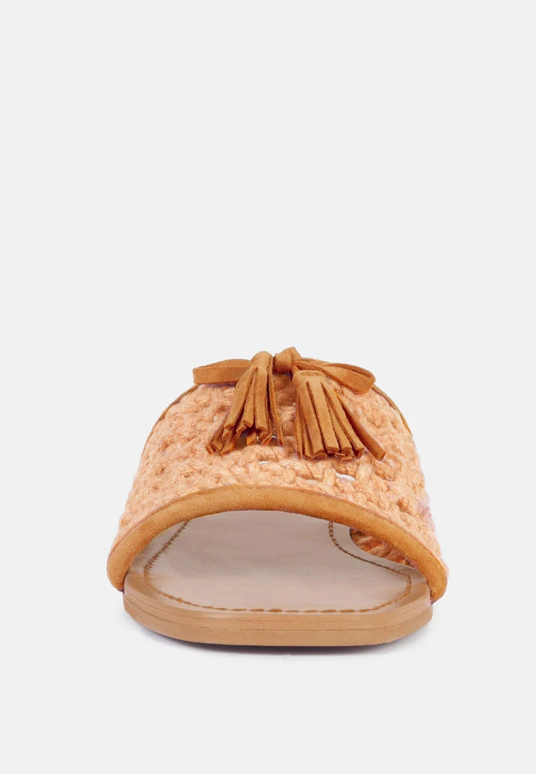 CEDAR Handwoven Natural Tan Tassel Flats - Image 3