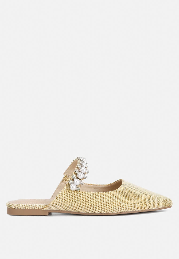 GEODE Pearl Embellished Slip On Mules In Beige - Image 2