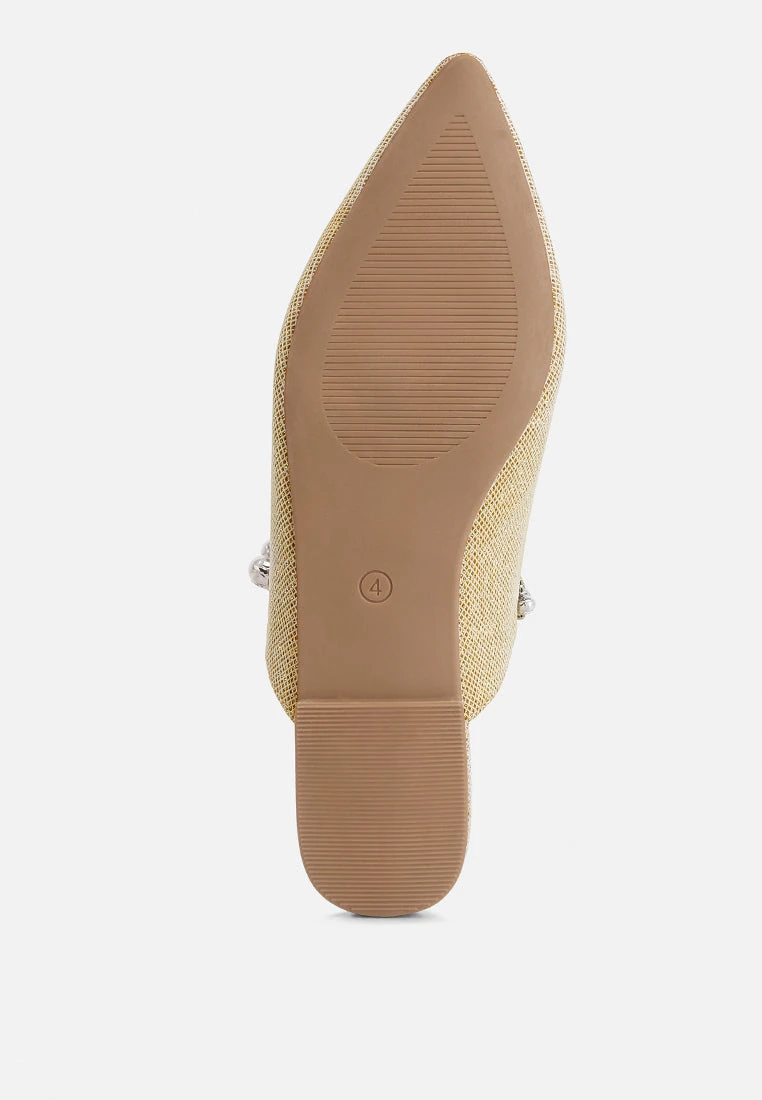 GEODE Pearl Embellished Slip On Mules In Beige - Image 7