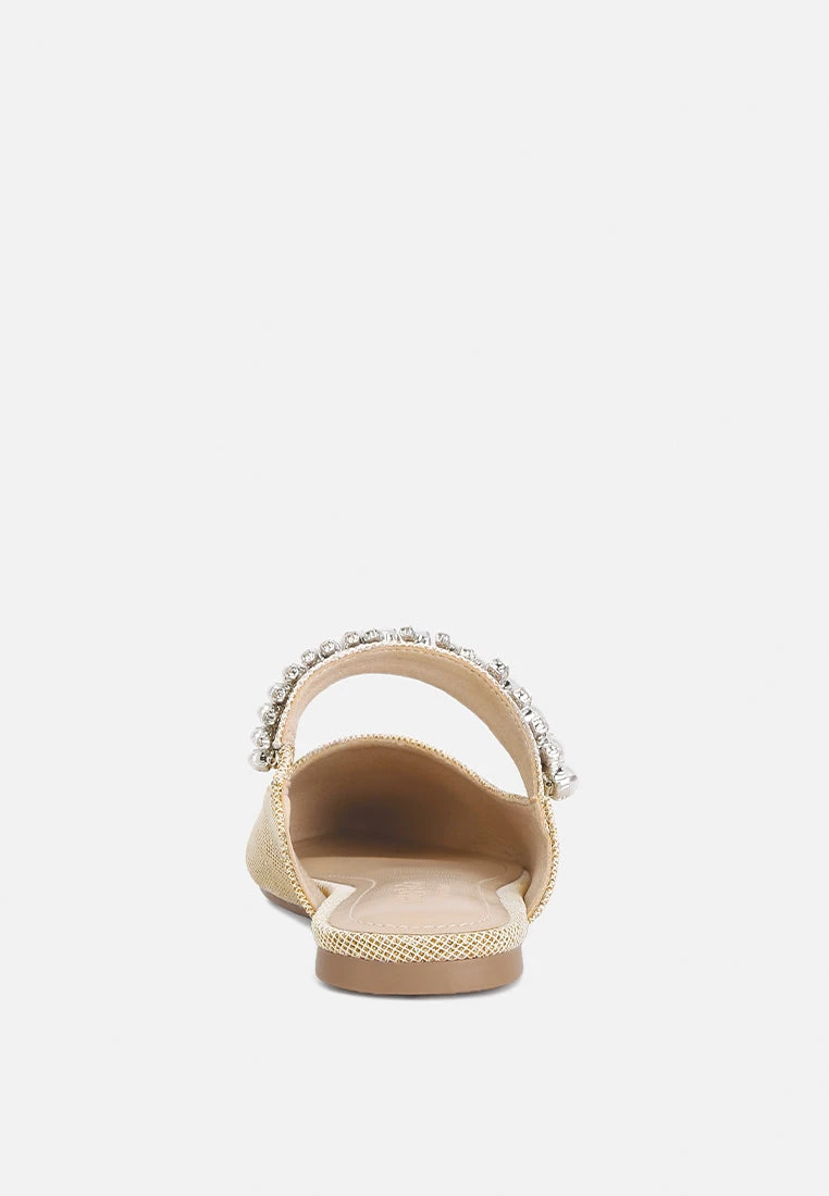 GEODE Pearl Embellished Slip On Mules In Beige - Image 5