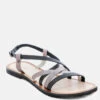 JUNE Black Strappy Flat Leather Sandals