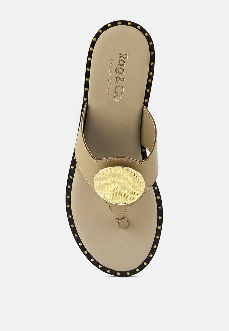 KATHLEEN Embellished Beige Slip-on Thong Sandals - Image 6