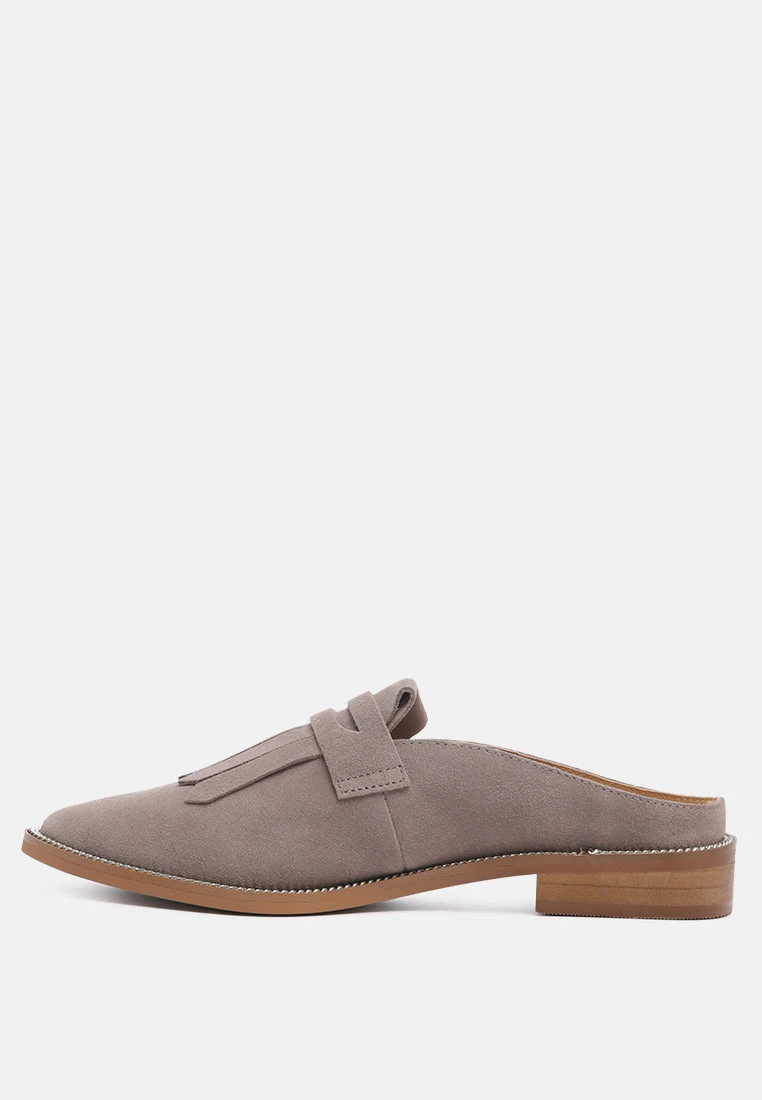 LENA Taupe Genuine Suede Mules - Image 4