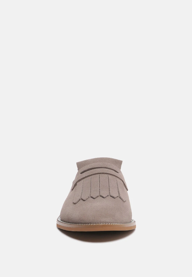LENA Taupe Genuine Suede Mules - Image 3