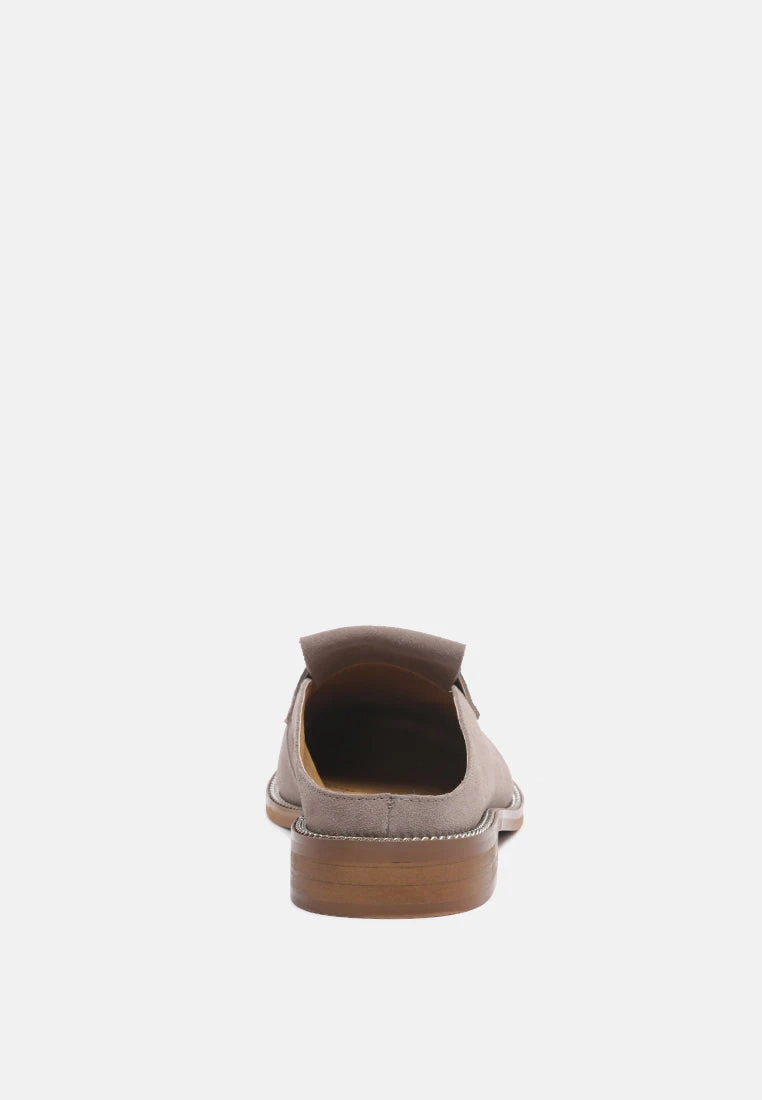 LENA Taupe Genuine Suede Mules - Image 5