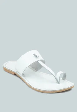 LEONA White Thong Flat Sandals