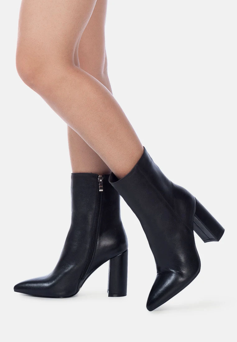 MARGEN Ankle High Pointed Toe Block Heeled Boot In Black - Image 7
