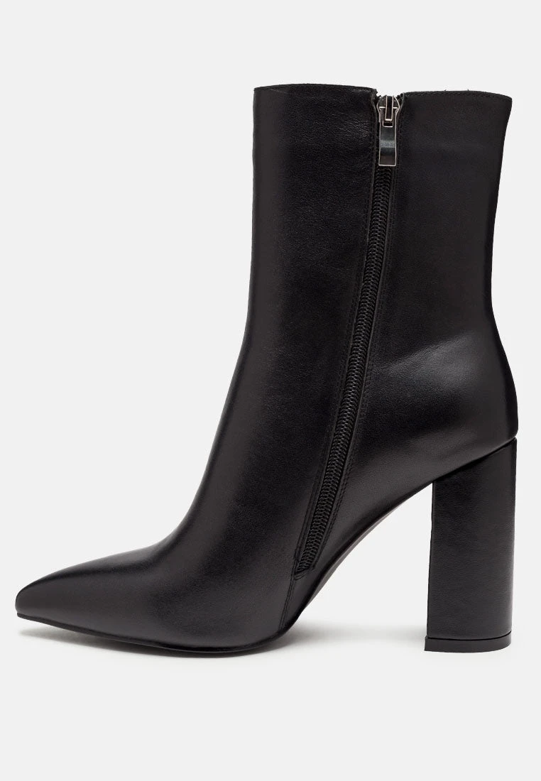 MARGEN Ankle High Pointed Toe Block Heeled Boot In Black - Image 4