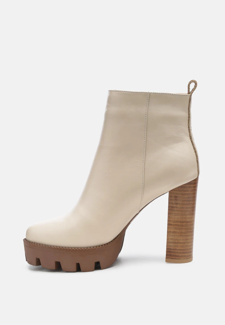 MISTRESS High Block Heeled Chunky Leather Boot In Beige - Image 4