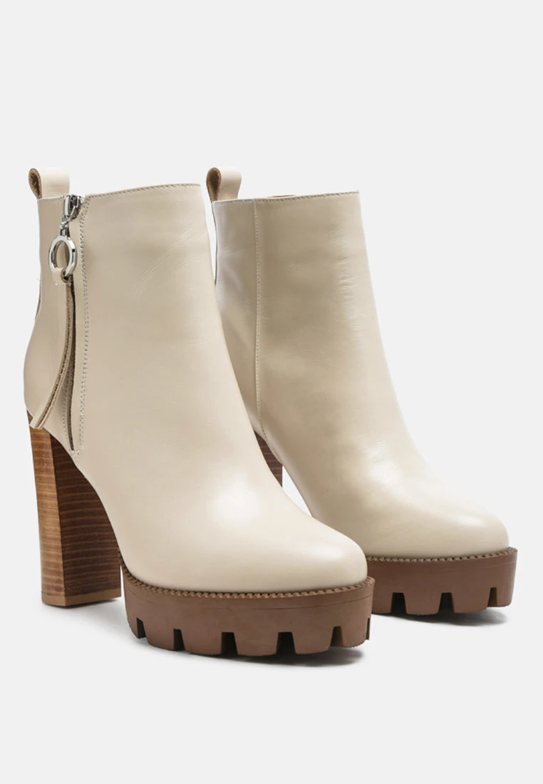 MISTRESS High Block Heeled Chunky Leather Boot In Beige