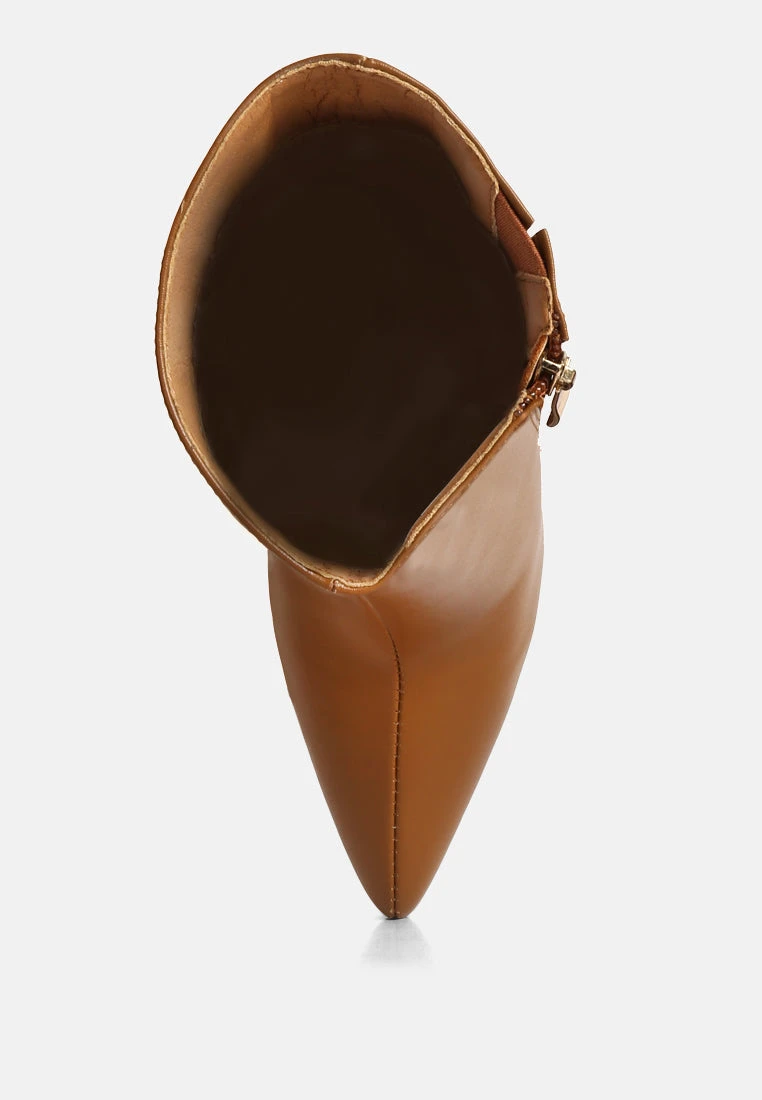 NAGINI Over Ankle Pointed Toe High Heeled Boot In Tan - Image 6