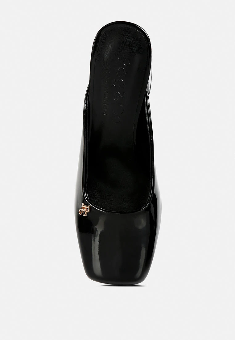 NEOPLAST Black Patent PU Block Heeled Mules - Image 6