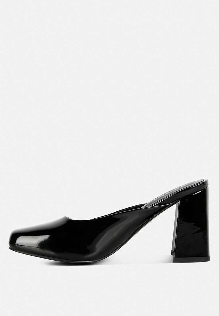 NEOPLAST Black Patent PU Block Heeled Mules - Image 4