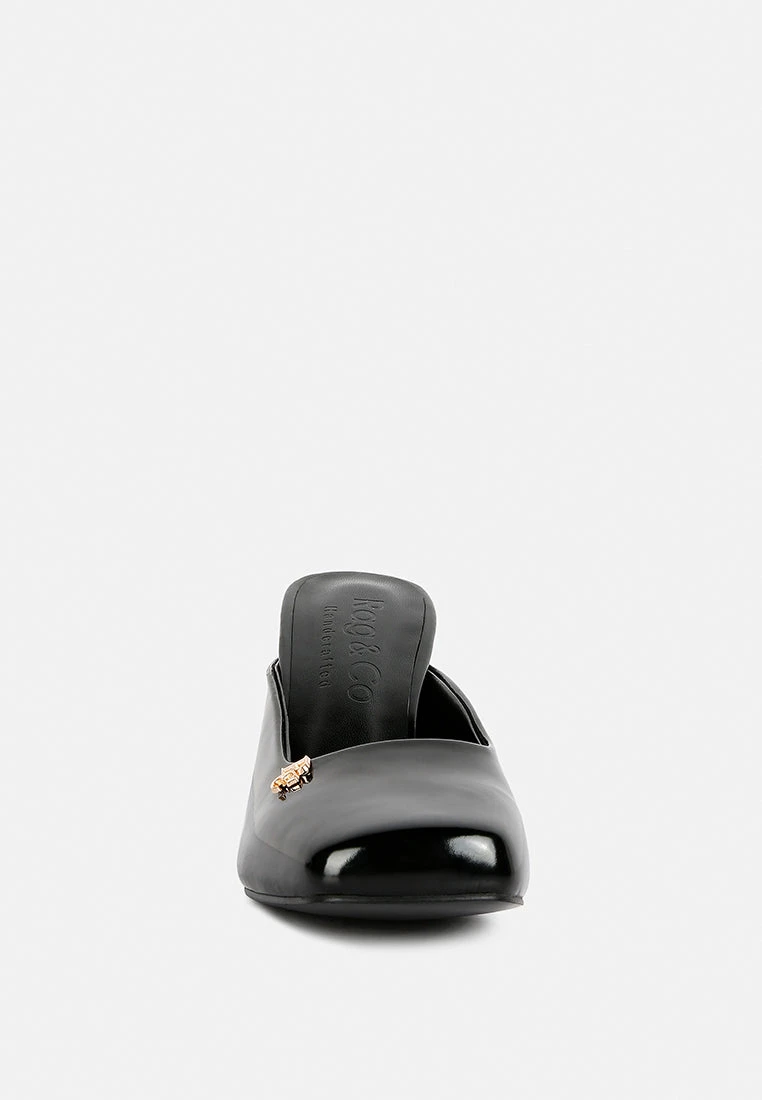 NEOPLAST Black Patent PU Block Heeled Mules - Image 3