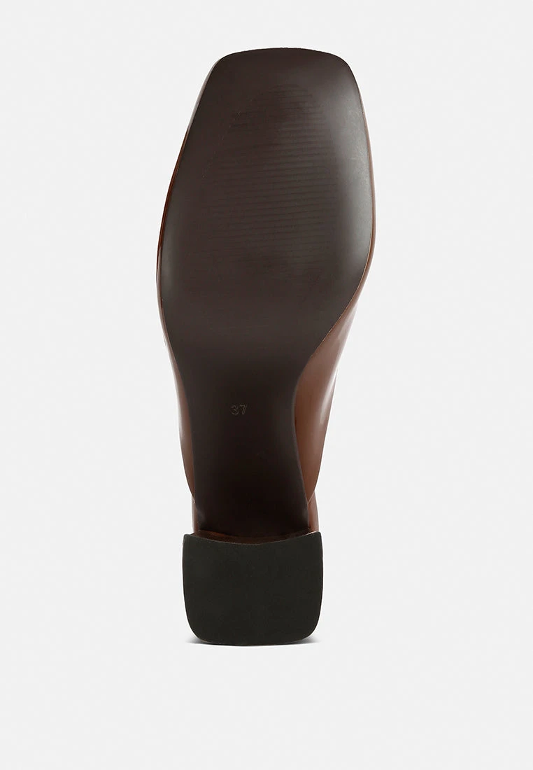 NEOPLAST Brown Patent PU Block Heeled Mules - Image 7