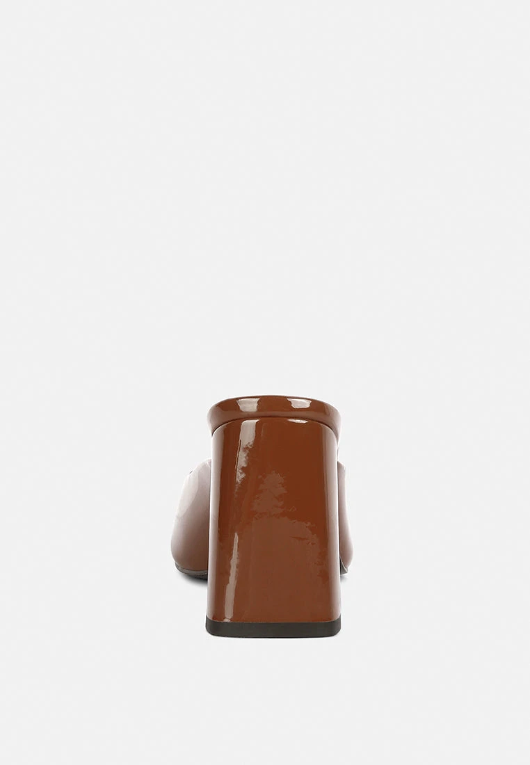 NEOPLAST Brown Patent PU Block Heeled Mules - Image 5
