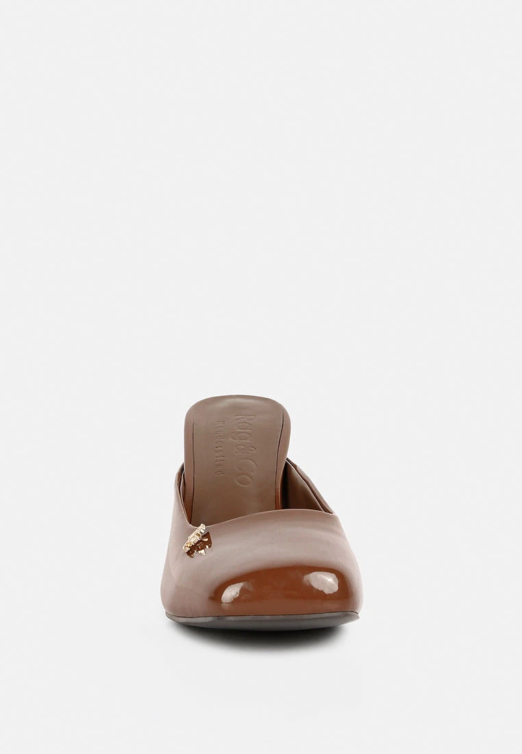 NEOPLAST Brown Patent PU Block Heeled Mules - Image 2