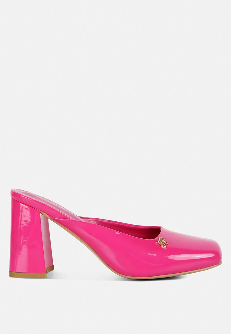 NEOPLAST Pink Patent PU Block Heeled Mules - Image 2