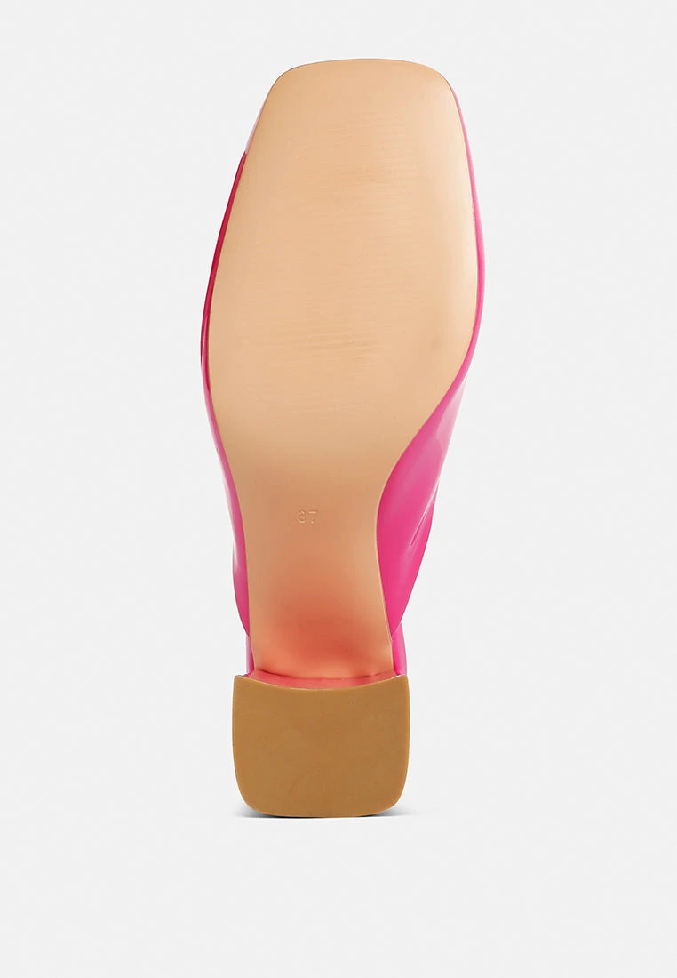 NEOPLAST Pink Patent PU Block Heeled Mules - Image 7