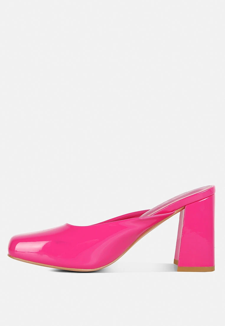 NEOPLAST Pink Patent PU Block Heeled Mules - Image 4
