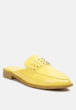 YASHTA Yellow Patent Studded Flat Mules
