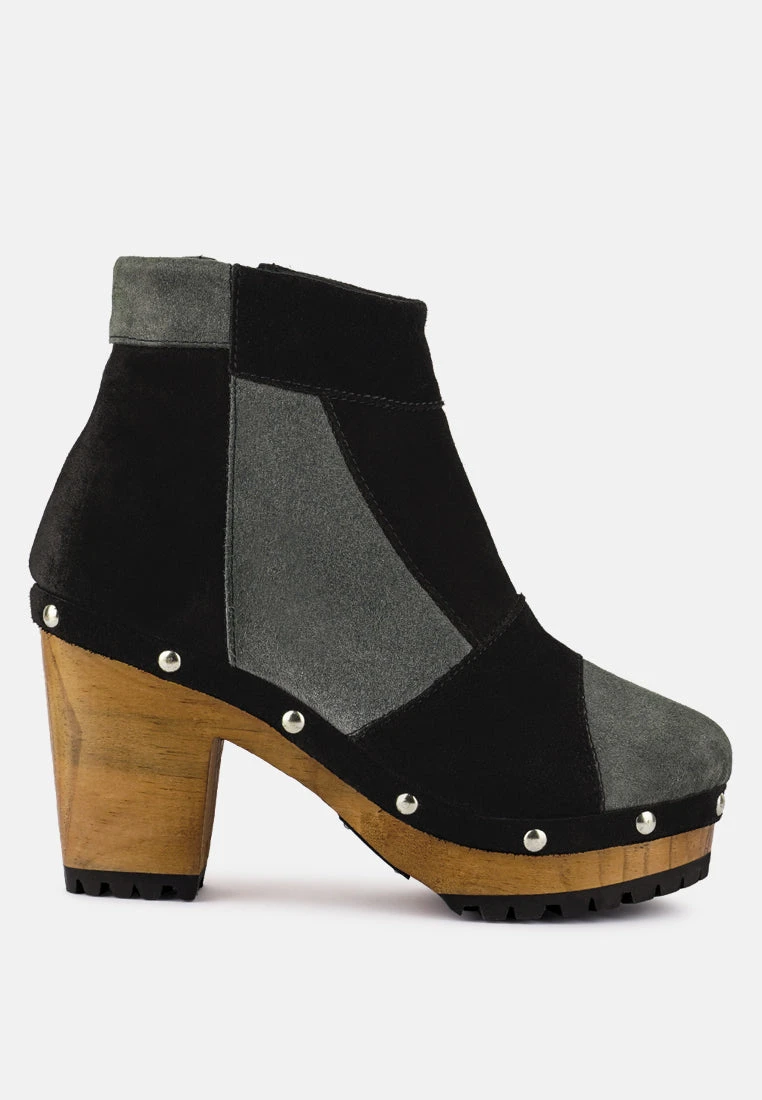 HURON Grey Fine Suede Patchwork Ankle Boots - Image 2