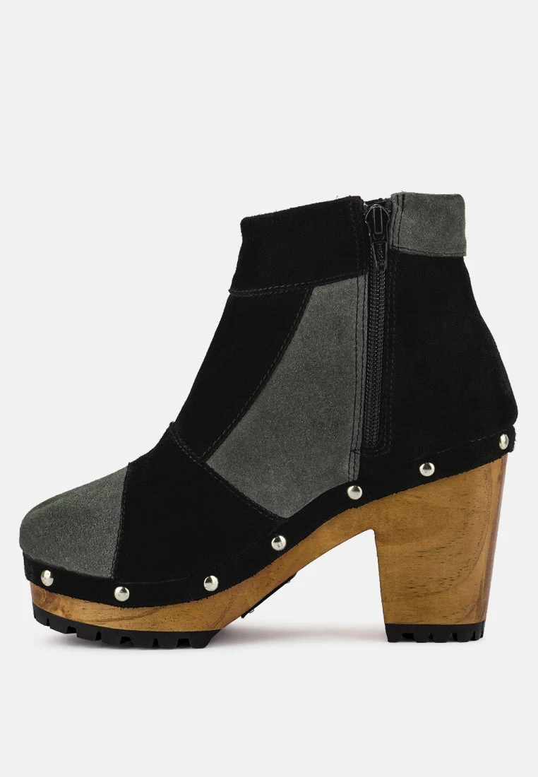 HURON Grey Fine Suede Patchwork Ankle Boots - Image 4