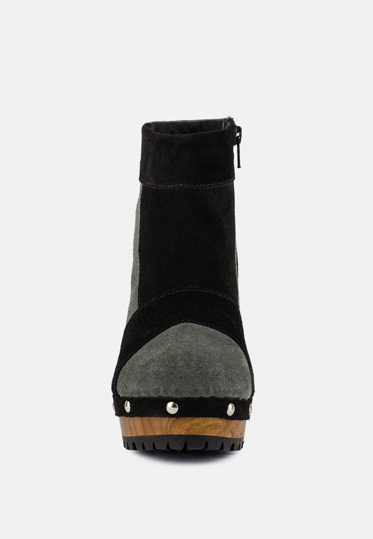 HURON Grey Fine Suede Patchwork Ankle Boots - Image 3