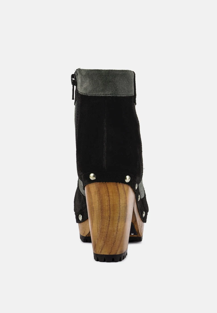 HURON Grey Fine Suede Patchwork Ankle Boots - Image 5