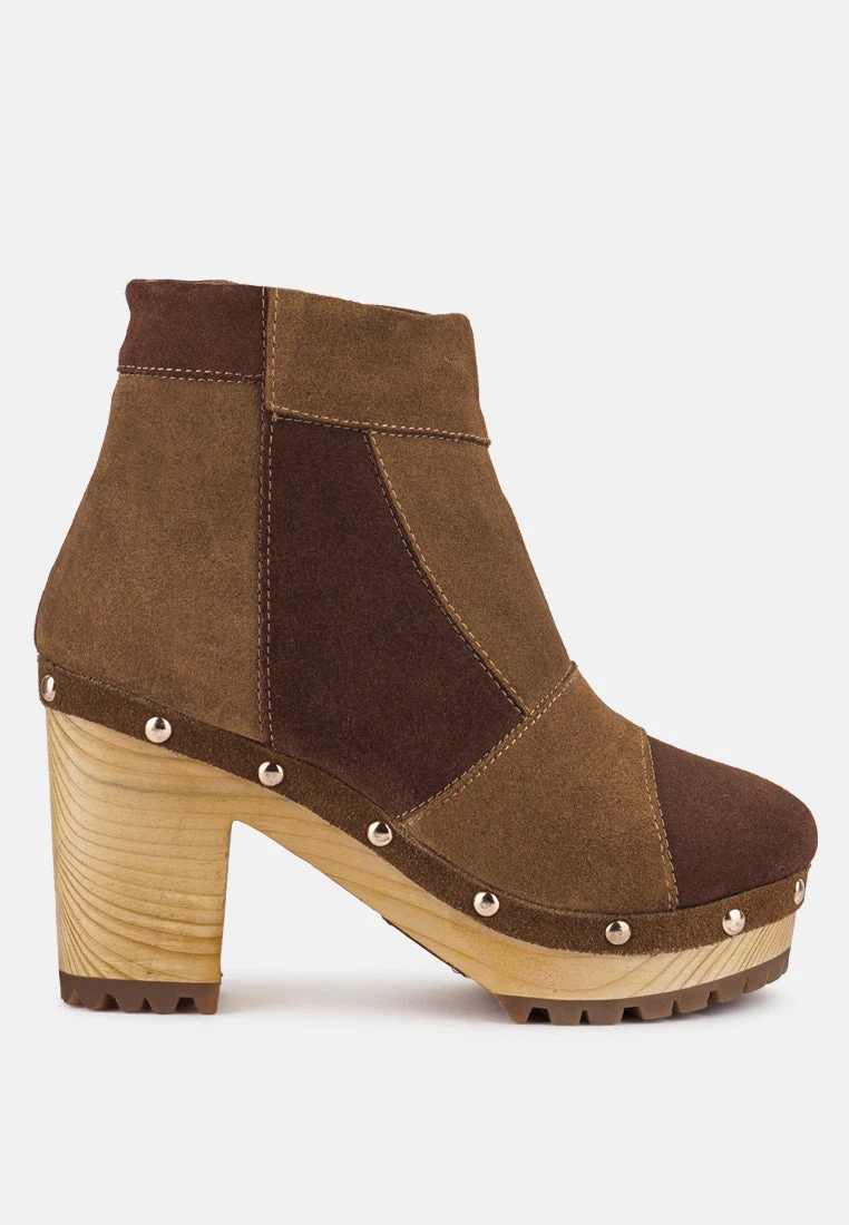 HURON Brown Fine Suede Patchwork Ankle Boots - Image 2