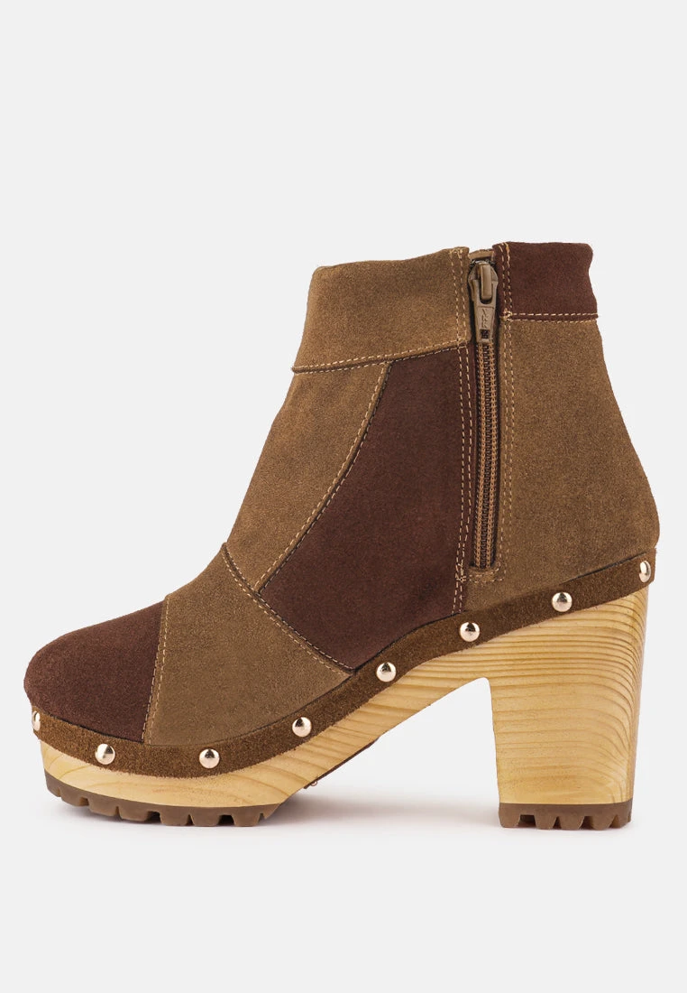 HURON Brown Fine Suede Patchwork Ankle Boots - Image 4