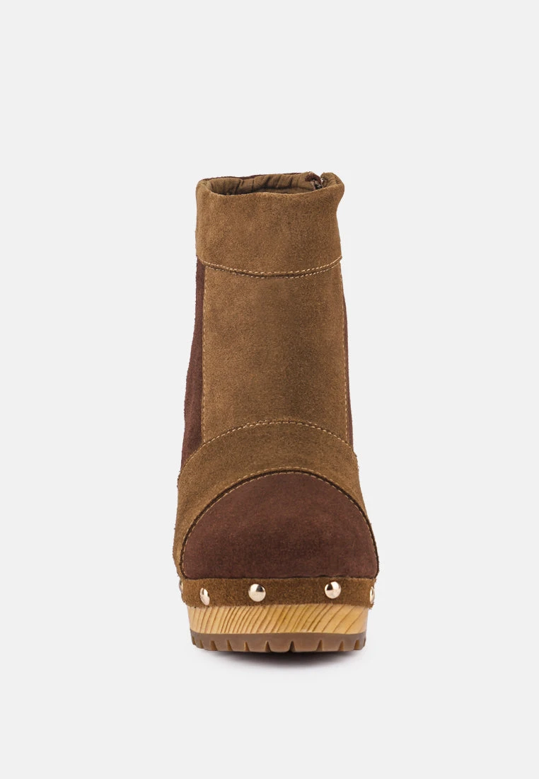 HURON Brown Fine Suede Patchwork Ankle Boots - Image 3