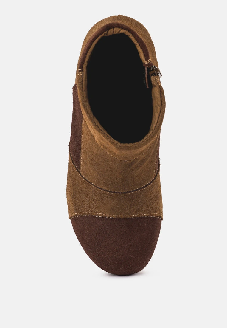 HURON Brown Fine Suede Patchwork Ankle Boots - Image 6